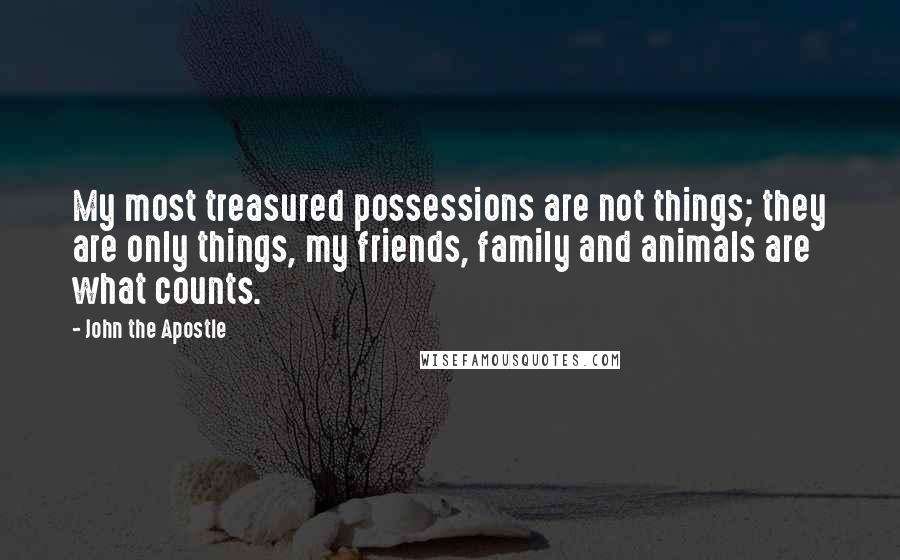 John The Apostle Quotes: My most treasured possessions are not things; they are only things, my friends, family and animals are what counts.