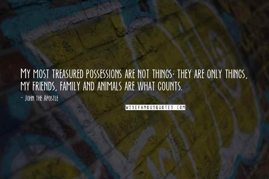 John The Apostle Quotes: My most treasured possessions are not things; they are only things, my friends, family and animals are what counts.