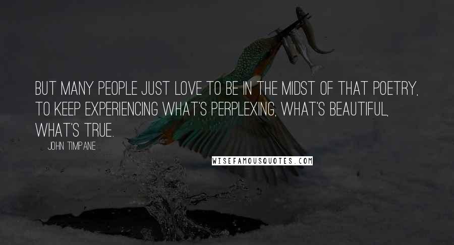 John Timpane Quotes: But many people just love to be in the midst of that poetry, to keep experiencing what's perplexing, what's beautiful, what's true.