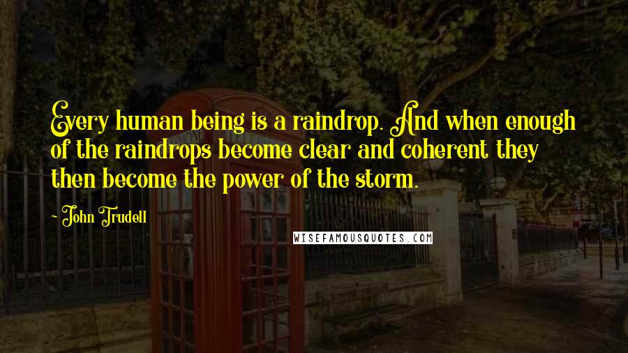John Trudell Quotes: Every human being is a raindrop. And when enough of the raindrops become clear and coherent they then become the power of the storm.
