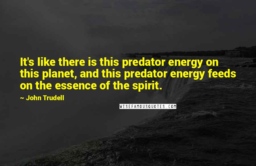 John Trudell Quotes: It's like there is this predator energy on this planet, and this predator energy feeds on the essence of the spirit.