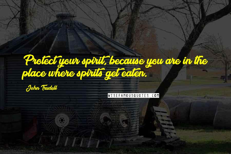 John Trudell Quotes: Protect your spirit, because you are in the place where spirits get eaten.