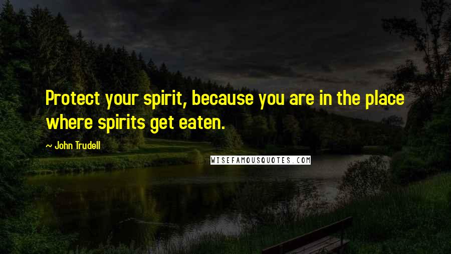 John Trudell Quotes: Protect your spirit, because you are in the place where spirits get eaten.