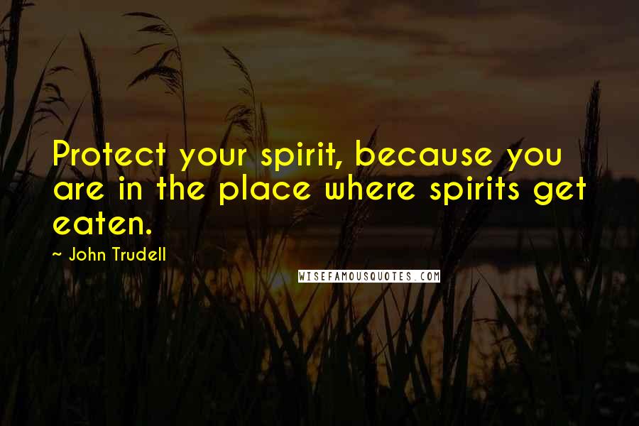 John Trudell Quotes: Protect your spirit, because you are in the place where spirits get eaten.