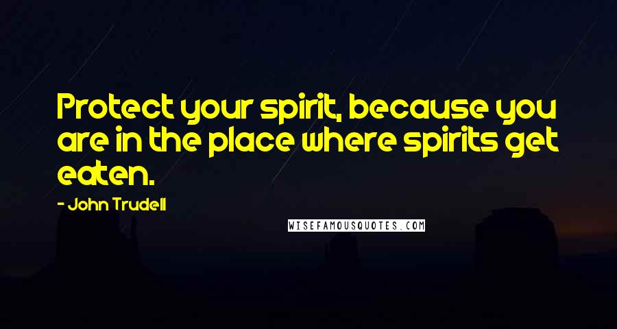 John Trudell Quotes: Protect your spirit, because you are in the place where spirits get eaten.