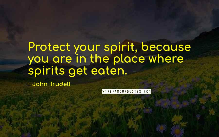 John Trudell Quotes: Protect your spirit, because you are in the place where spirits get eaten.