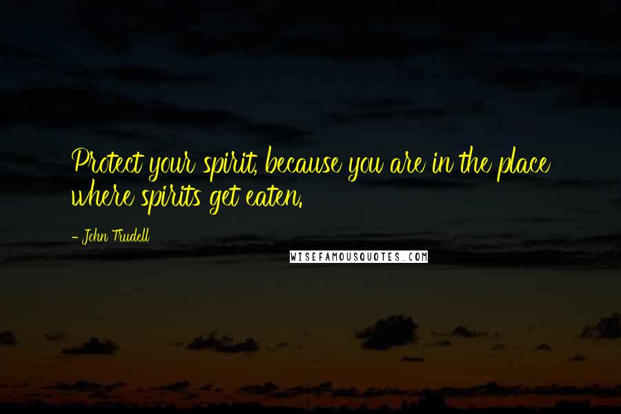 John Trudell Quotes: Protect your spirit, because you are in the place where spirits get eaten.