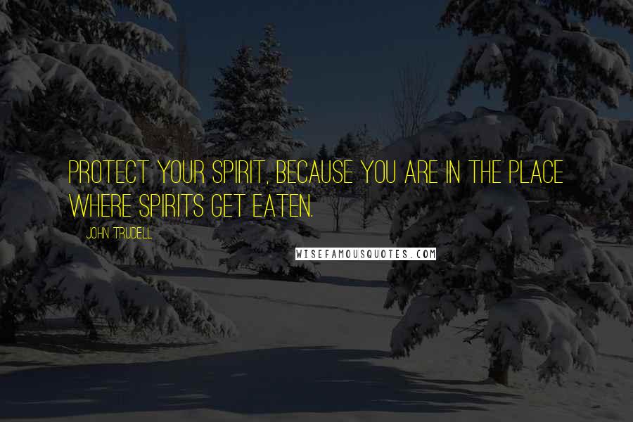 John Trudell Quotes: Protect your spirit, because you are in the place where spirits get eaten.