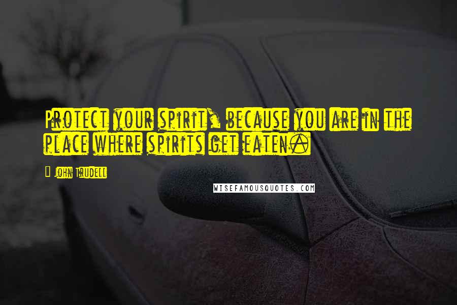 John Trudell Quotes: Protect your spirit, because you are in the place where spirits get eaten.