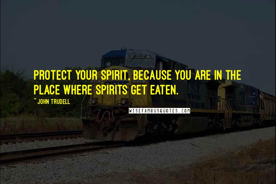 John Trudell Quotes: Protect your spirit, because you are in the place where spirits get eaten.