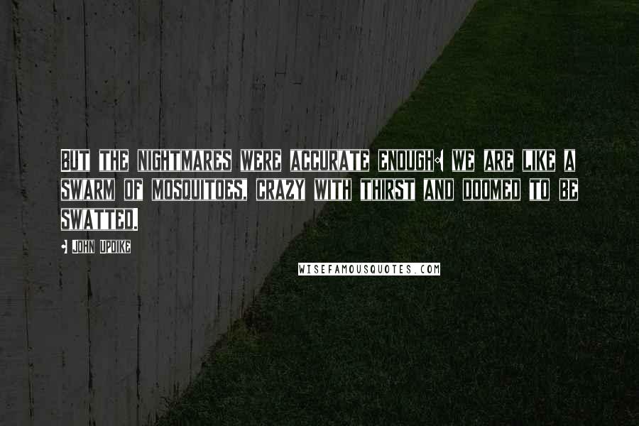 John Updike Quotes: But the nightmares were accurate enough: we are like a swarm of mosquitoes, crazy with thirst and doomed to be swatted.