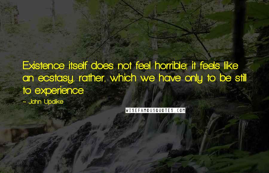 John Updike Quotes: Existence itself does not feel horrible; it feels like an ecstasy, rather, which we have only to be still to experience.