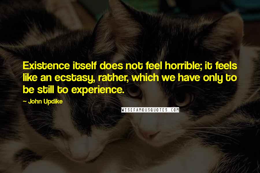 John Updike Quotes: Existence itself does not feel horrible; it feels like an ecstasy, rather, which we have only to be still to experience.