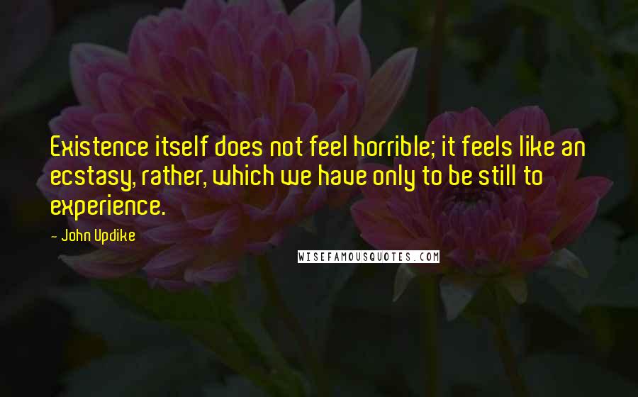 John Updike Quotes: Existence itself does not feel horrible; it feels like an ecstasy, rather, which we have only to be still to experience.