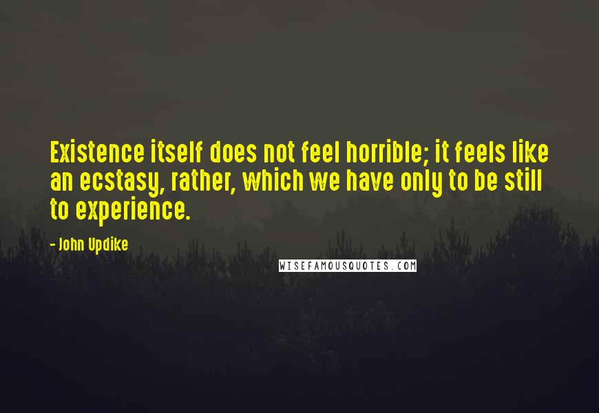 John Updike Quotes: Existence itself does not feel horrible; it feels like an ecstasy, rather, which we have only to be still to experience.