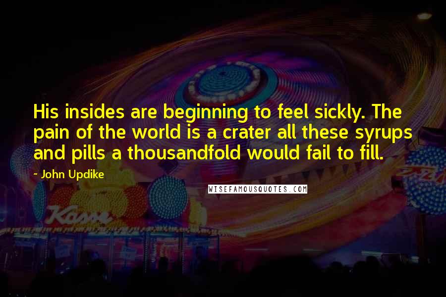 John Updike Quotes: His insides are beginning to feel sickly. The pain of the world is a crater all these syrups and pills a thousandfold would fail to fill.