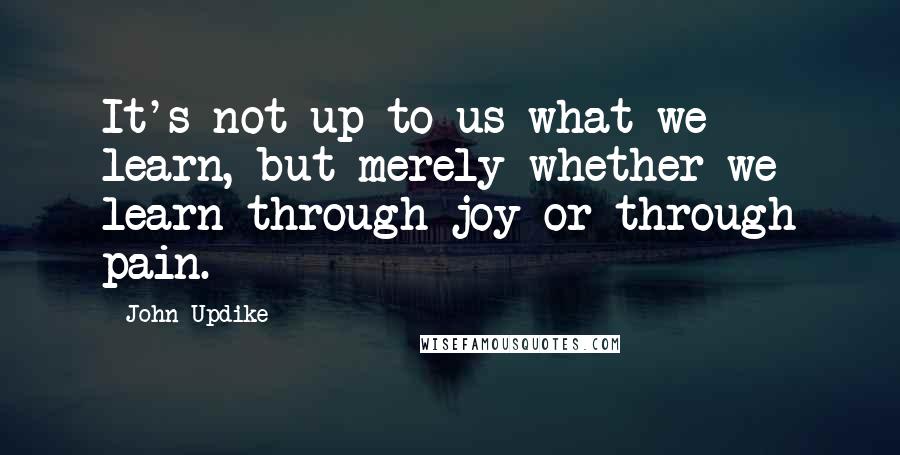 John Updike Quotes: It's not up to us what we learn, but merely whether we learn through joy or through pain.