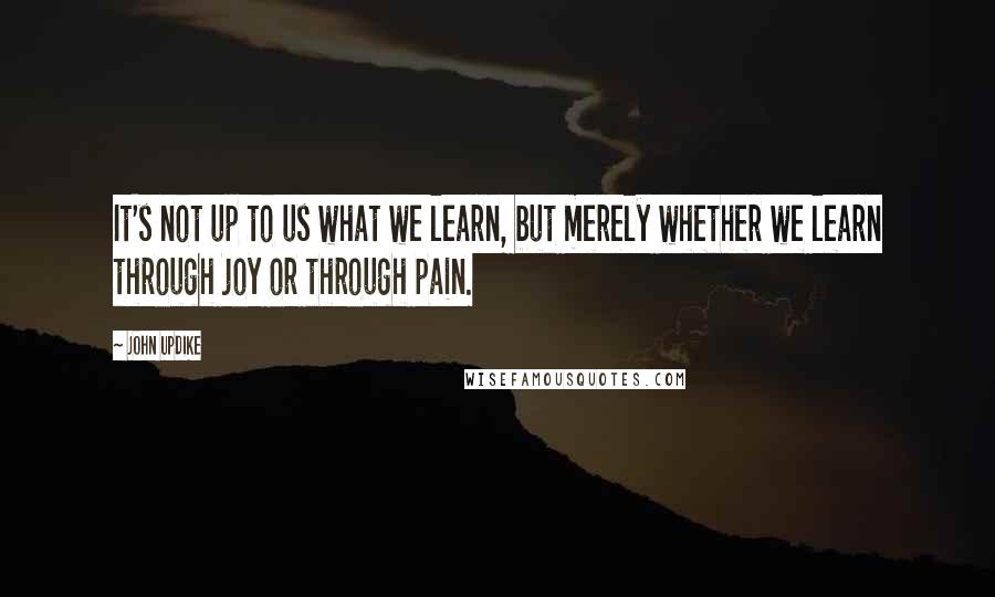 John Updike Quotes: It's not up to us what we learn, but merely whether we learn through joy or through pain.