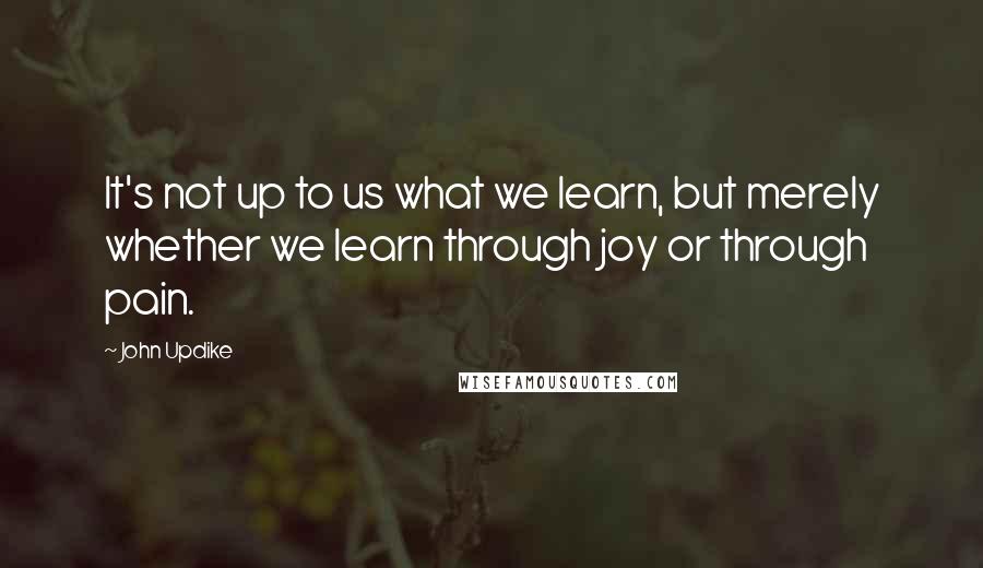 John Updike Quotes: It's not up to us what we learn, but merely whether we learn through joy or through pain.