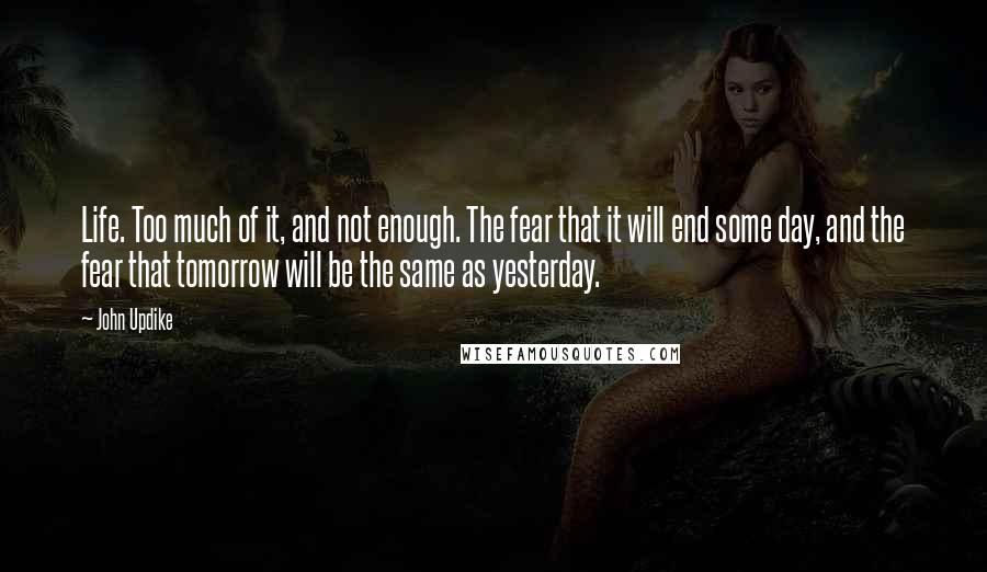 John Updike Quotes: Life. Too much of it, and not enough. The fear that it will end some day, and the fear that tomorrow will be the same as yesterday.
