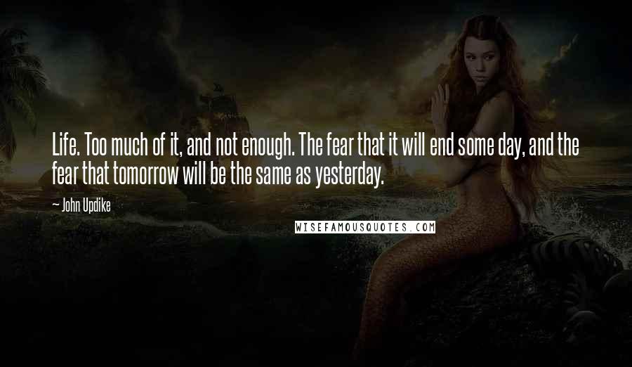 John Updike Quotes: Life. Too much of it, and not enough. The fear that it will end some day, and the fear that tomorrow will be the same as yesterday.