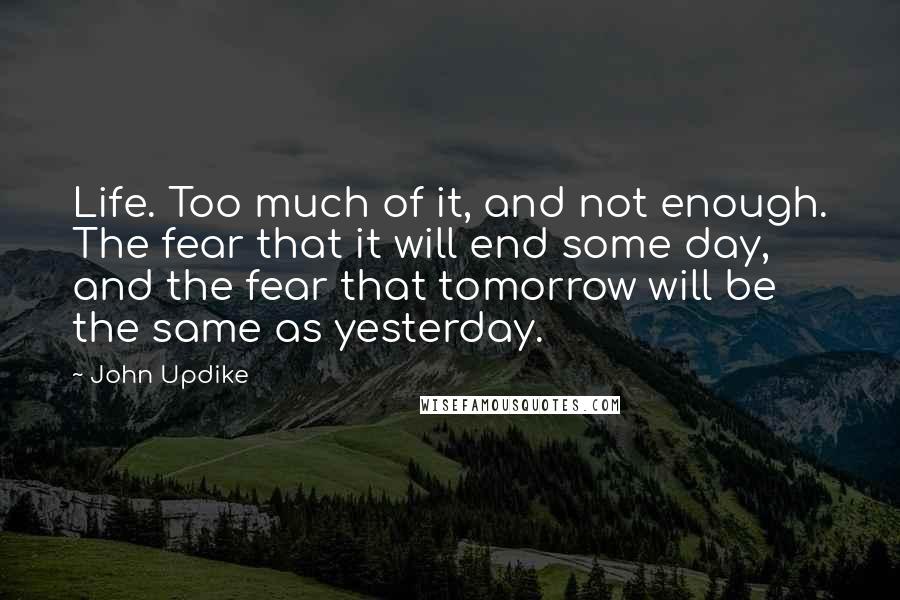 John Updike Quotes: Life. Too much of it, and not enough. The fear that it will end some day, and the fear that tomorrow will be the same as yesterday.