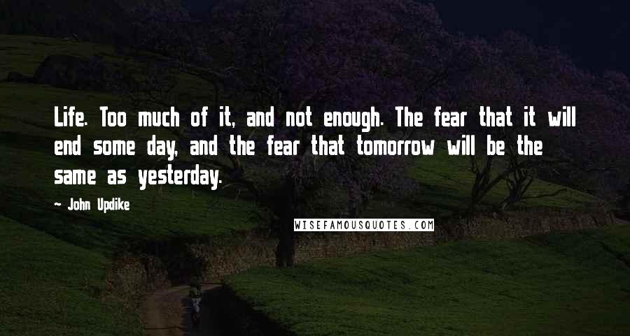 John Updike Quotes: Life. Too much of it, and not enough. The fear that it will end some day, and the fear that tomorrow will be the same as yesterday.