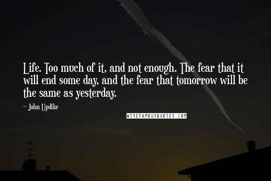 John Updike Quotes: Life. Too much of it, and not enough. The fear that it will end some day, and the fear that tomorrow will be the same as yesterday.