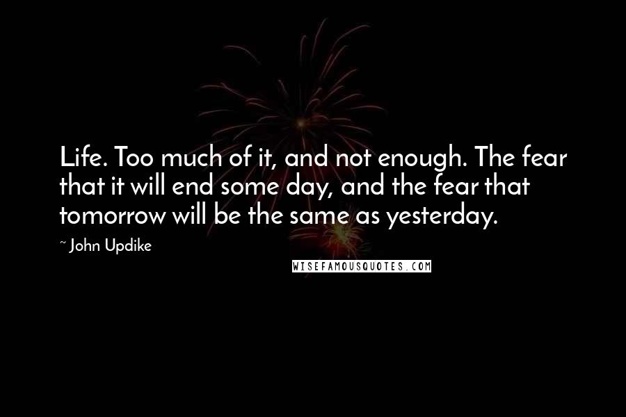 John Updike Quotes: Life. Too much of it, and not enough. The fear that it will end some day, and the fear that tomorrow will be the same as yesterday.