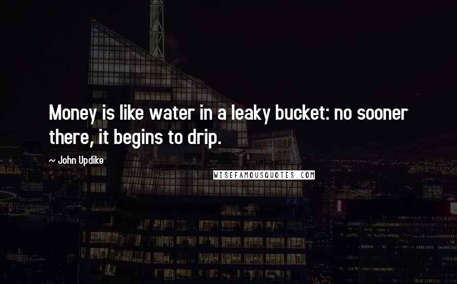 John Updike Quotes: Money is like water in a leaky bucket: no sooner there, it begins to drip.