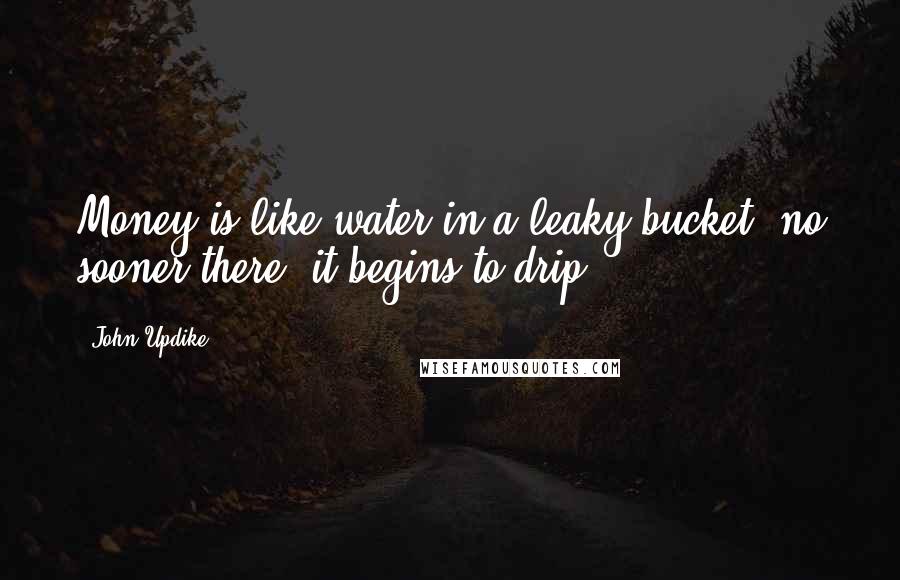 John Updike Quotes: Money is like water in a leaky bucket: no sooner there, it begins to drip.