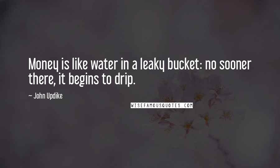 John Updike Quotes: Money is like water in a leaky bucket: no sooner there, it begins to drip.
