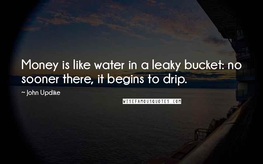 John Updike Quotes: Money is like water in a leaky bucket: no sooner there, it begins to drip.