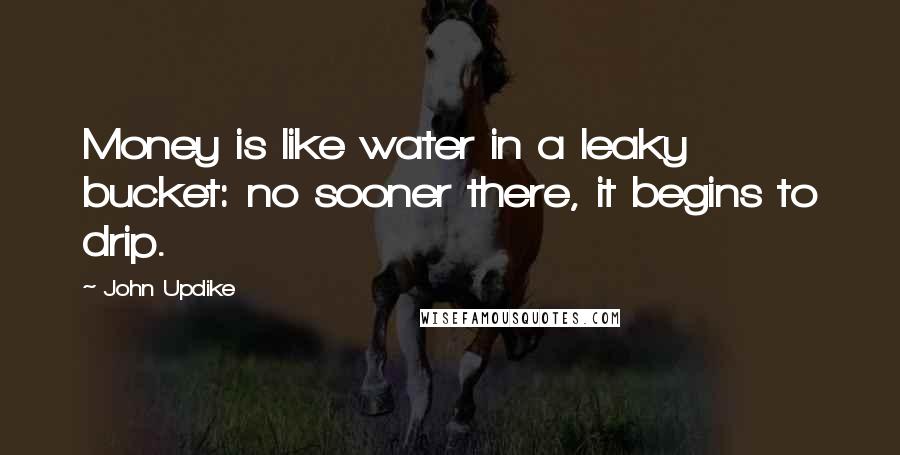 John Updike Quotes: Money is like water in a leaky bucket: no sooner there, it begins to drip.