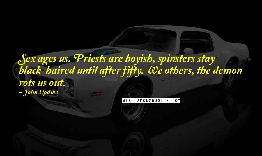John Updike Quotes: Sex ages us. Priests are boyish, spinsters stay black-haired until after fifty. We others, the demon rots us out.