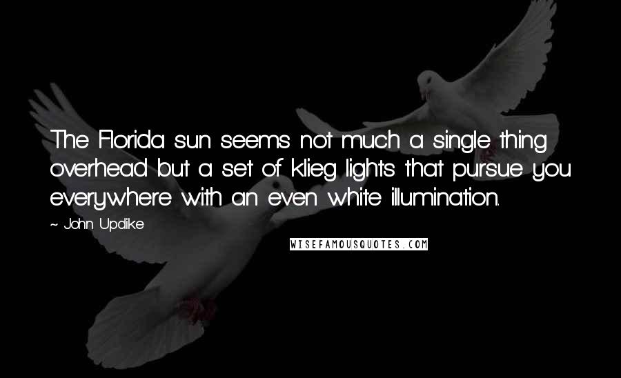 John Updike Quotes: The Florida sun seems not much a single thing overhead but a set of klieg lights that pursue you everywhere with an even white illumination.