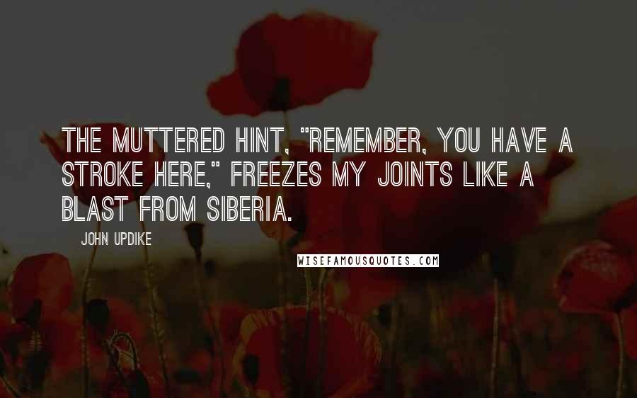 John Updike Quotes: The muttered hint, "Remember, you have a stroke here," freezes my joints like a blast from Siberia.