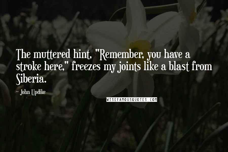 John Updike Quotes: The muttered hint, "Remember, you have a stroke here," freezes my joints like a blast from Siberia.