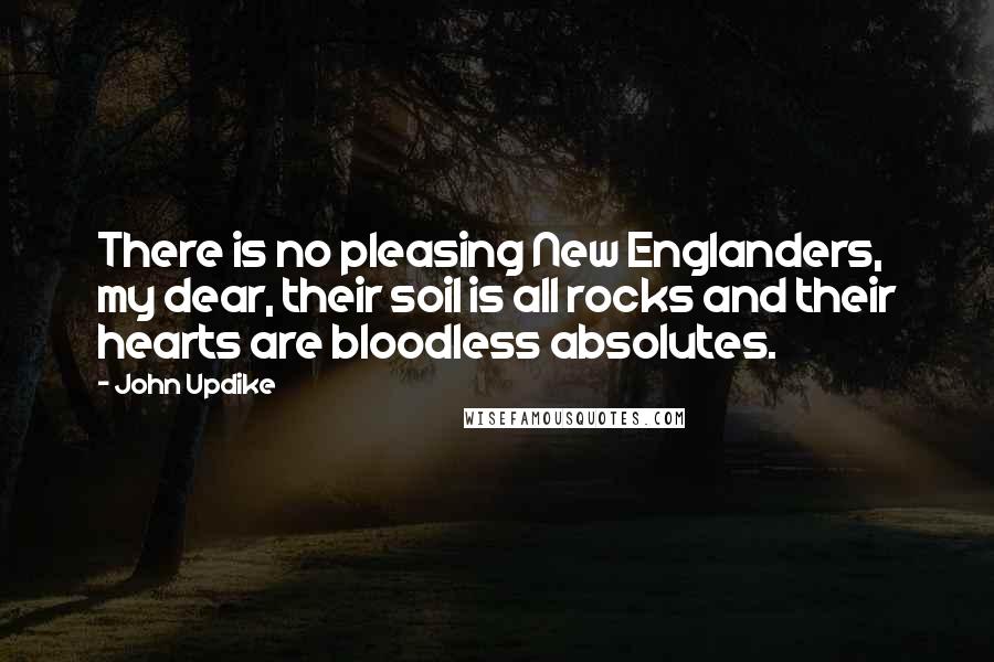 John Updike Quotes: There is no pleasing New Englanders, my dear, their soil is all rocks and their hearts are bloodless absolutes.