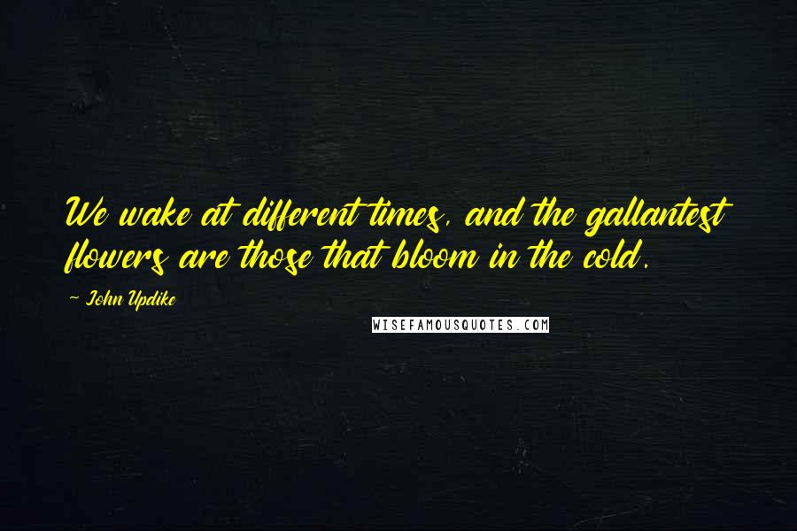 John Updike Quotes: We wake at different times, and the gallantest flowers are those that bloom in the cold.