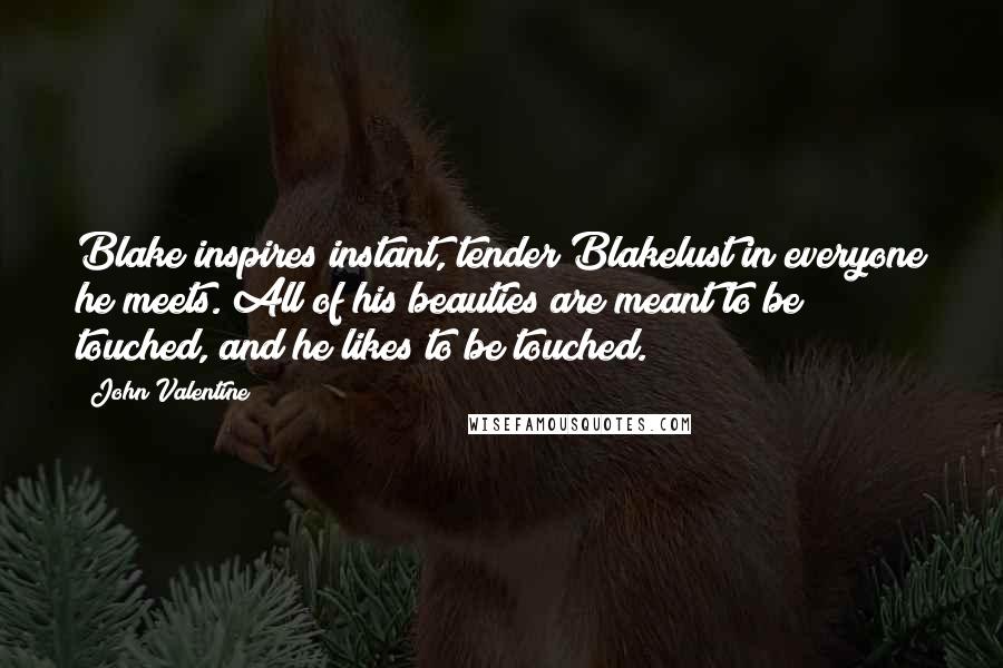 John Valentine Quotes: Blake inspires instant, tender Blakelust in everyone he meets. All of his beauties are meant to be touched, and he likes to be touched.