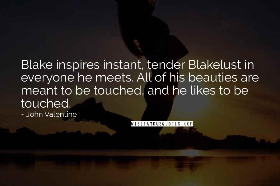 John Valentine Quotes: Blake inspires instant, tender Blakelust in everyone he meets. All of his beauties are meant to be touched, and he likes to be touched.