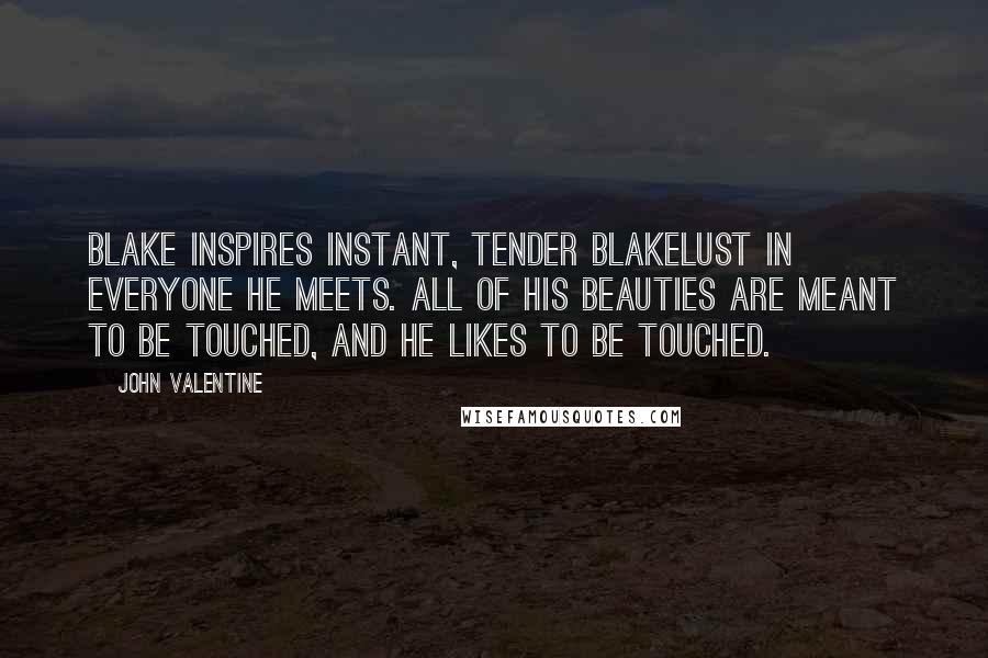 John Valentine Quotes: Blake inspires instant, tender Blakelust in everyone he meets. All of his beauties are meant to be touched, and he likes to be touched.