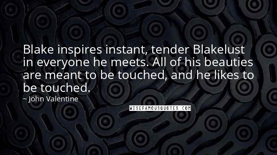 John Valentine Quotes: Blake inspires instant, tender Blakelust in everyone he meets. All of his beauties are meant to be touched, and he likes to be touched.