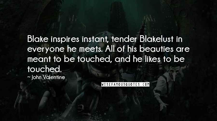 John Valentine Quotes: Blake inspires instant, tender Blakelust in everyone he meets. All of his beauties are meant to be touched, and he likes to be touched.