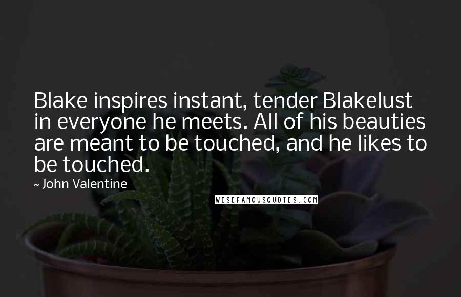 John Valentine Quotes: Blake inspires instant, tender Blakelust in everyone he meets. All of his beauties are meant to be touched, and he likes to be touched.