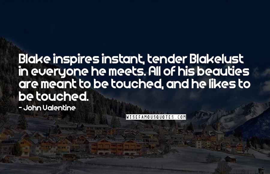 John Valentine Quotes: Blake inspires instant, tender Blakelust in everyone he meets. All of his beauties are meant to be touched, and he likes to be touched.