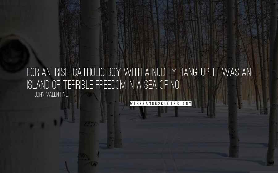 John Valentine Quotes: For an Irish-Catholic boy with a nudity hang-up, it was an island of terrible freedom in a sea of No.