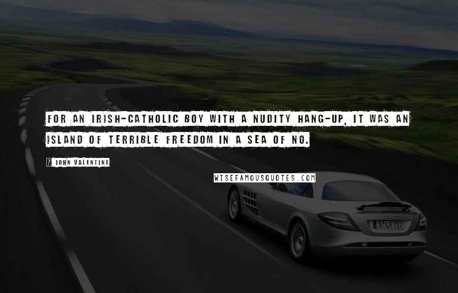 John Valentine Quotes: For an Irish-Catholic boy with a nudity hang-up, it was an island of terrible freedom in a sea of No.