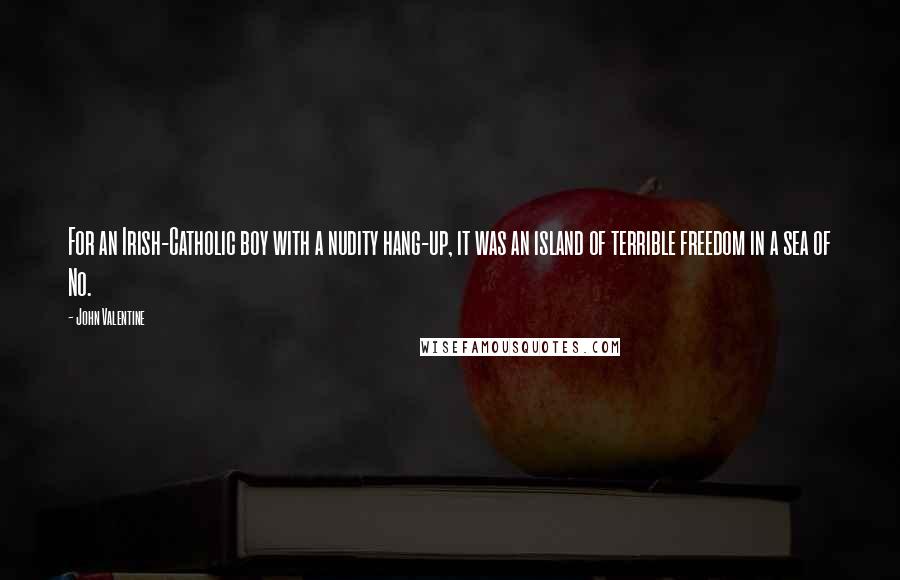 John Valentine Quotes: For an Irish-Catholic boy with a nudity hang-up, it was an island of terrible freedom in a sea of No.